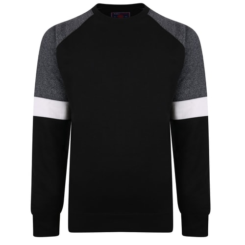 KAM Panelled Crew Neck Sweater Black